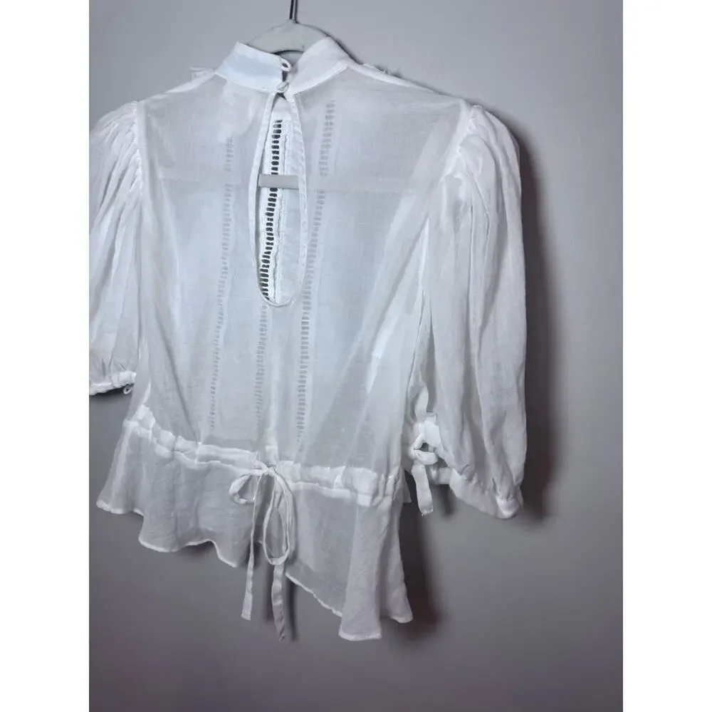 Hope For Flowers by Tracy Reese White Frilled Puff Sleeve Blouse XS